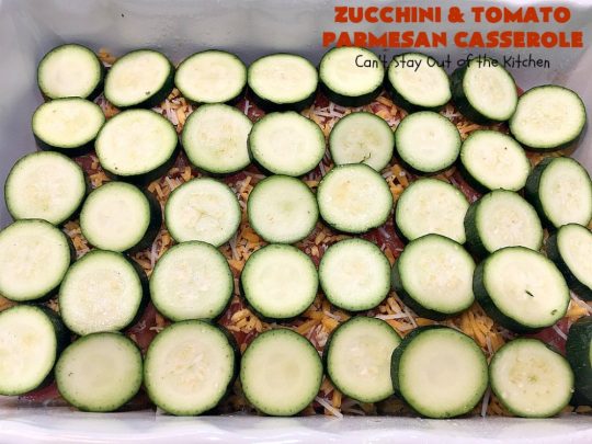 Zucchini and Tomato Parmesan Casserole | Can't Stay Out of the Kitchen | This fantastic #casserole is one of the best #zucchini side dishes you'll ever eat. It got rave reviews from our company. It has great #Italian flavor & is terrific for company or #holiday meals like #Thanksgiving. Great for #MeatlessMondays too. #tomatoes #ParmesanCheese #CheddarCheese #PankoBreadCrumbs  #ZucchiniCasserole #ZucchiniTomatoCasserole #HolidaySideDish #ZucchiniAndTomatoParmesanCasserole