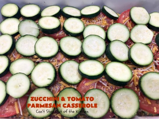 Zucchini and Tomato Parmesan Casserole | Can't Stay Out of the Kitchen | This fantastic #casserole is one of the best #zucchini side dishes you'll ever eat. It got rave reviews from our company. It has great #Italian flavor & is terrific for company or #holiday meals like #Thanksgiving. Great for #MeatlessMondays too. #tomatoes #ParmesanCheese #CheddarCheese #PankoBreadCrumbs  #ZucchiniCasserole #ZucchiniTomatoCasserole #HolidaySideDish #ZucchiniAndTomatoParmesanCasserole